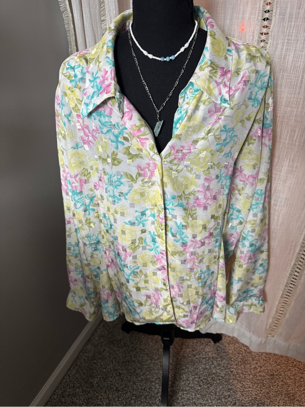 Stuart Lang Golden Girls Floral Button-Up Blouse in Pastel Multi